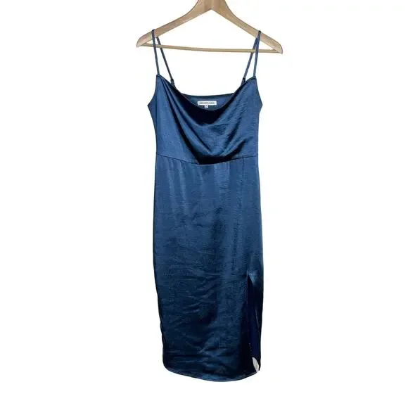 Heartloom Oliver Midi Slip Dress XS Blue Satin Side Slit Cocktail Night Out - Picture 2 of 14